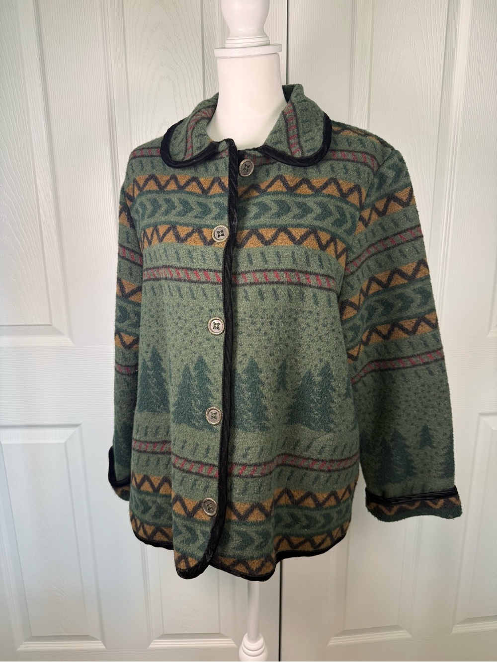 Vintage Coldwater Creek Green Alpine Wool Blend
Jacket Womens M Velvet Trim